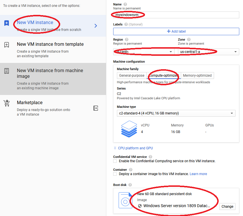 Google cloud Windows VM