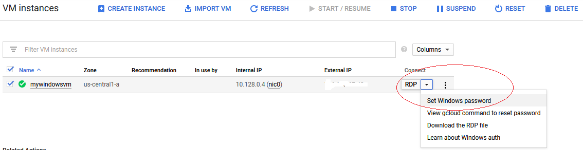 Google cloud Windows VM