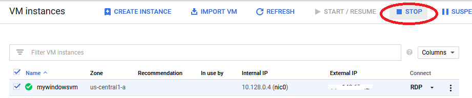 Google cloud Windows VM